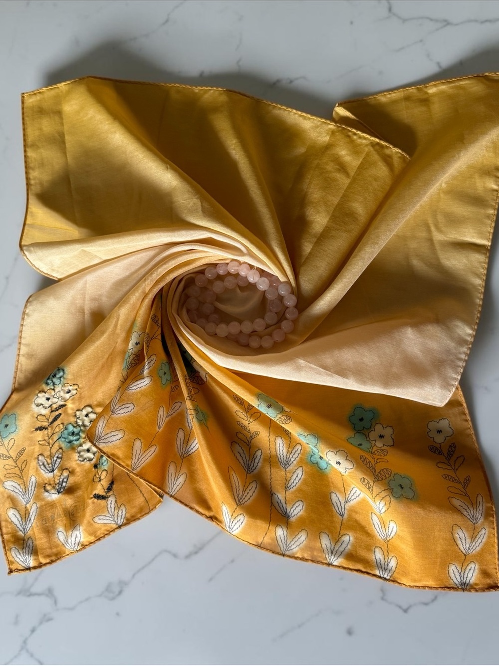 Vintage Trussardi Floral Handkerchief – Yellow Mini Scarf / Pocket Square